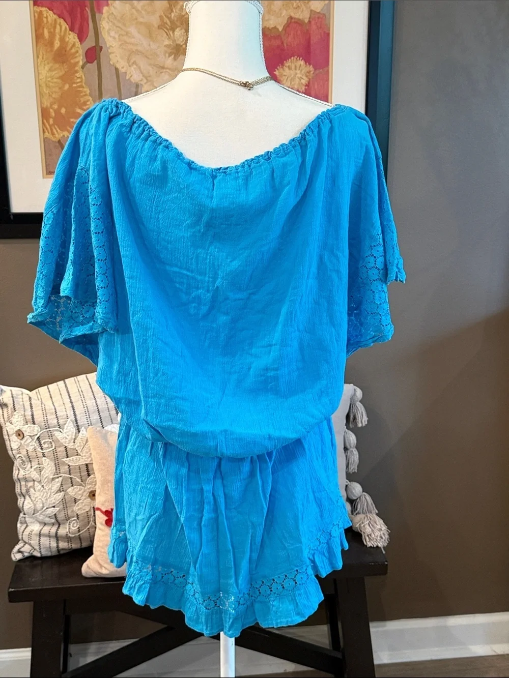 VICTORIA'S SECRET Swim Cover-Up Dress Cotton Off-Shoulder Turquoise Blue Size M